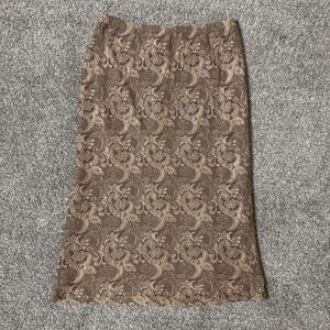 La Belle Skirt Womens Medium Brown Beige Brocade Jacquard Lined Midi Vintage USA